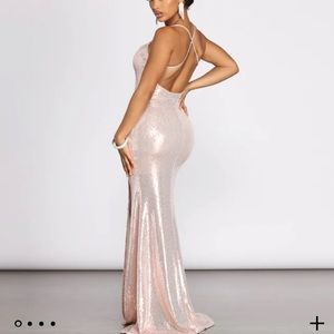 Long Open Back Pink Sequin Dress